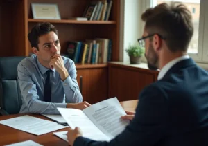 car crash victim consulting lawyer to navigate complex insurance claim rules