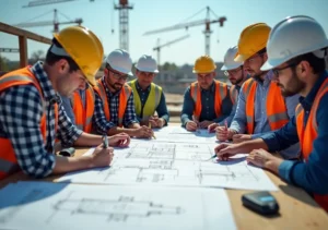 construction team using smart layout systems to improve building efficiency