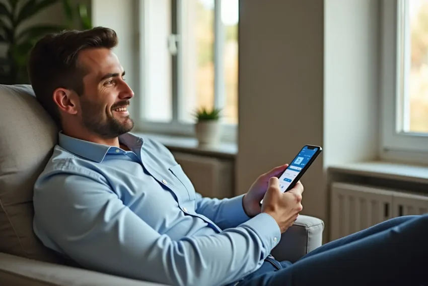 person using flexible banking app to manage personal finances efficiently