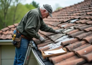 homeowner inspecting roof for damage signs and needed replacement