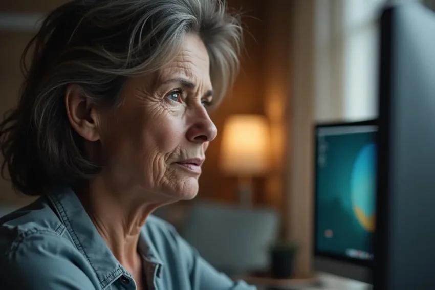 person experiencing facial aging effects from stress and prolonged screen time