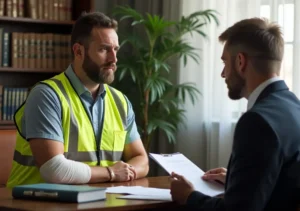 injured worker consulting lawyer after workplace accident for legal support