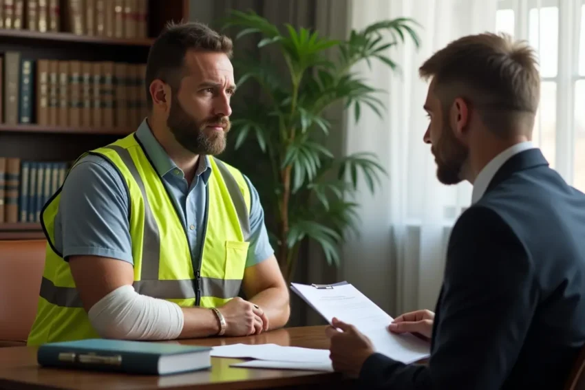 injured worker consulting lawyer after workplace accident for legal support