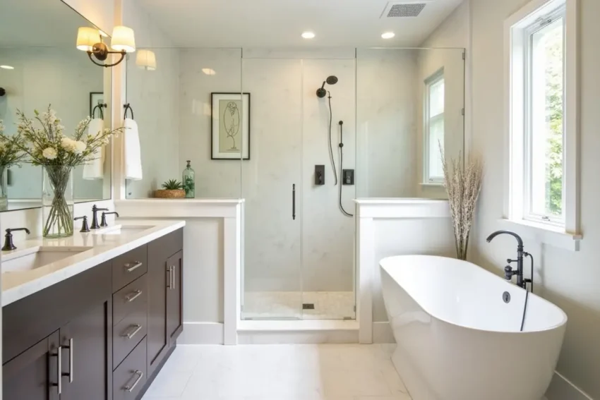 homeowner creating luxurious bathroom style while staying within budget limits