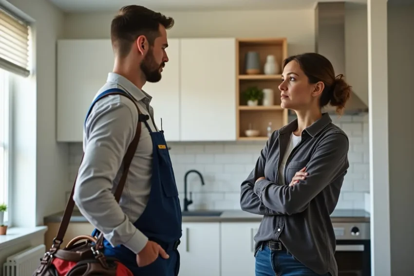 homeowner asking important questions before hiring reliable plumbing professional