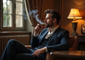 person appreciating elements that create refined smoking experience