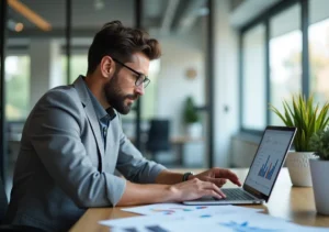 business owner improving website visibility to increase online presence