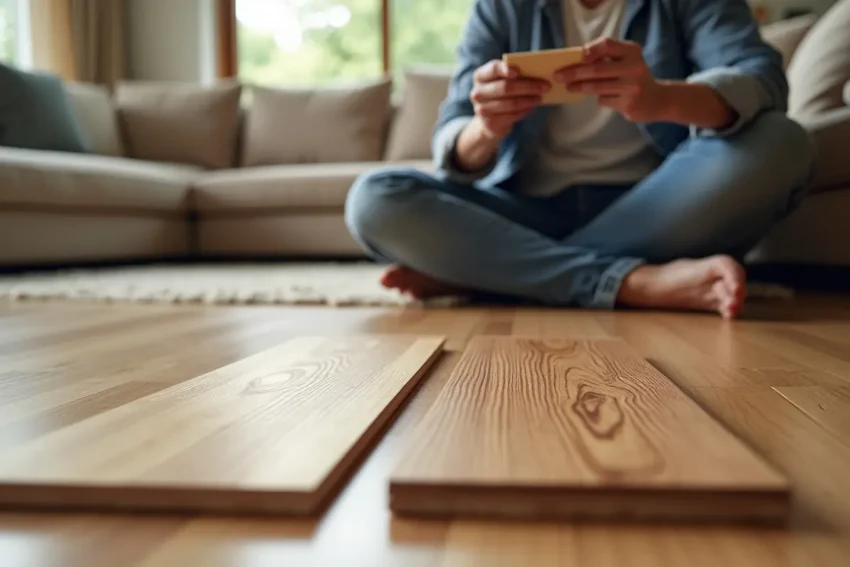 homeowner comparing engineered hardwood and solid hardwood flooring benefits