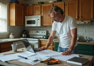 homeowner planning older kitchen renovation before beginning demolition work
