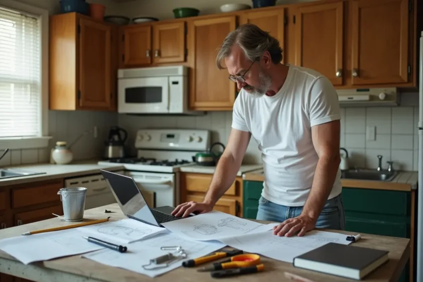 homeowner planning older kitchen renovation before beginning demolition work