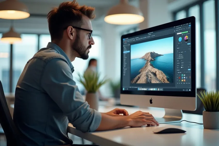 designer using online inpainting tool to edit digital image easily