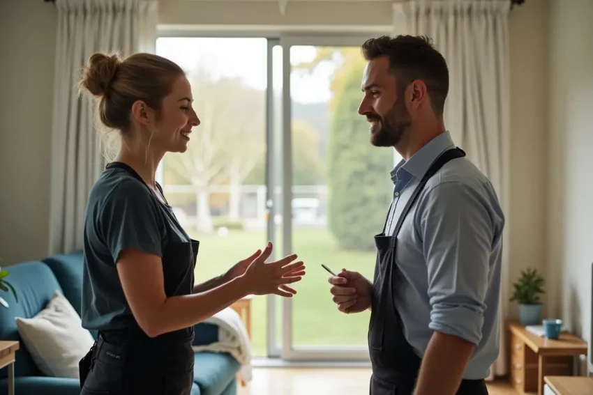 homeowner discussing common painting myths with professional auckland house painters